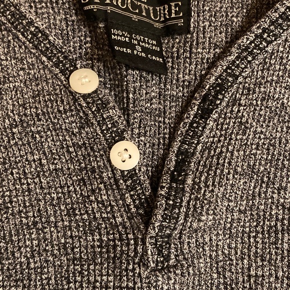 STRUCTURE Grey Waffle Knit Henley T Shirt | Small - Picture 5 of 5